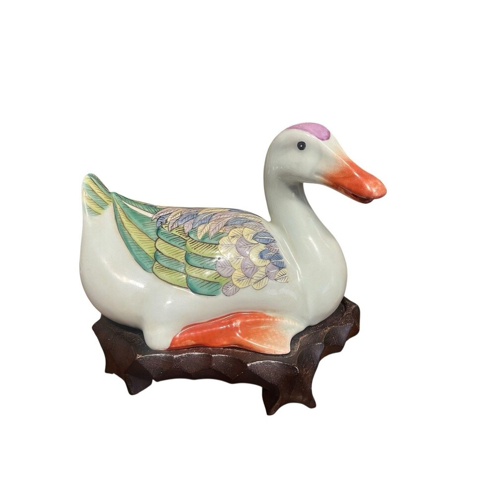 Maitland Smith Ceramic Decorative Porcelain Duck Figurine Decor Hong Kong
